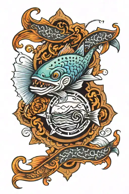 RN and fishing tattoo design idea