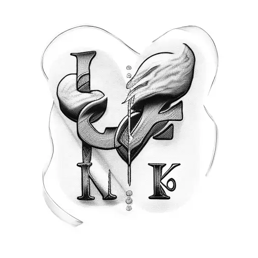 letters K,M,E,C,J,V,A,J,V,S,A,A,I connected with hearts tattoo design idea