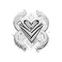 letters K,M,E,C,J,V,A,J,V,S,A,A,I connected with hearts tattoo design idea