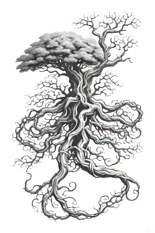 a tree with tentacles instead of branches that strangles itself tattoo design idea