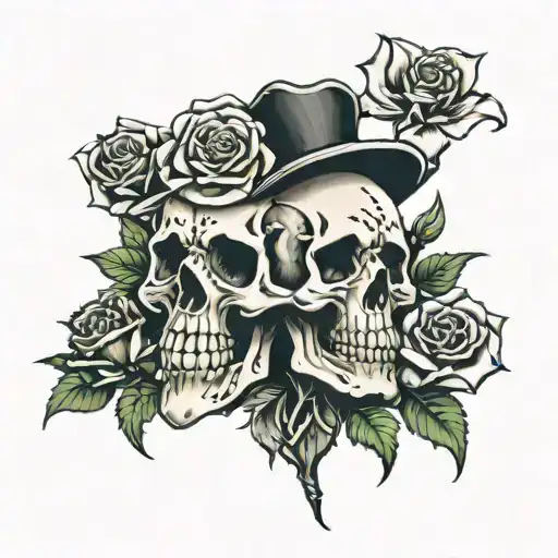 gothic skulls with roses tattoo design idea