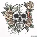gothic skull with roses tattoo design idea