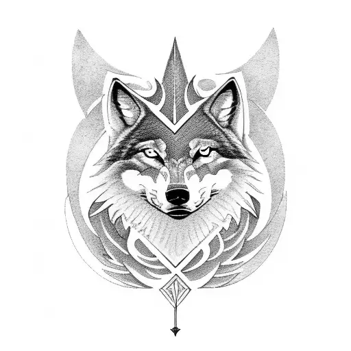 Tarot card depicting a wolf and a phoenix tattoo design idea
