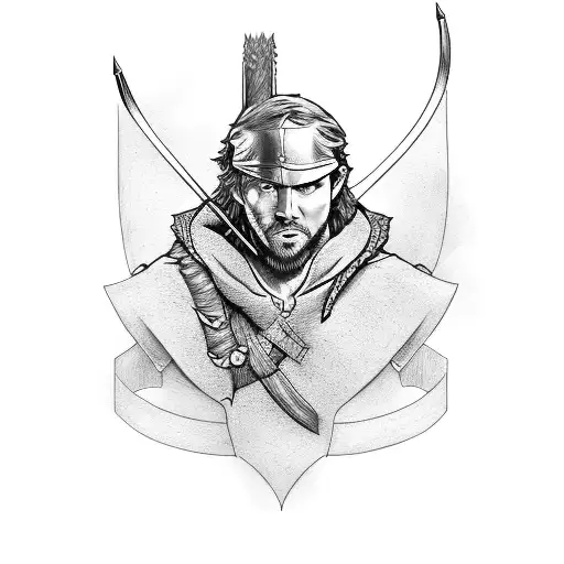 robin Hood, with bow and his hat tattoo design idea