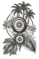 compass eye palm tree tattoo design idea