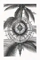 compass eye palm tree tattoo design idea