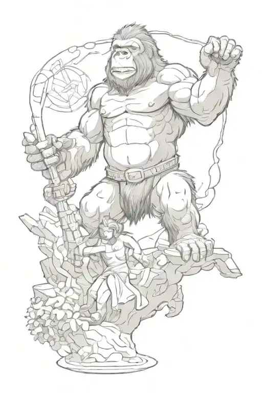 libra with king kong playing together tattoo design idea