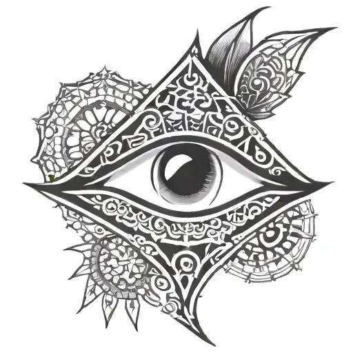 fatima's eye symbol integrated tattoo design idea