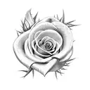  a snake wrapped around of a sword tongue out and roses full of thorns in the background tattoo design idea