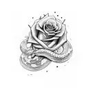 sword, a snake wrapped around its tongue and roses full of thorns in the background tattoo design idea