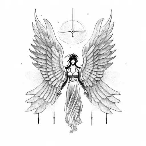 an angel with mechanical mechanical metal wings falling from the sky tattoo design idea