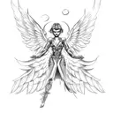 an angel with mechanical mechanical metal wings falling from the sky tattoo design idea