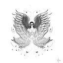 angel with mechanical wings made of blades falling from the sky tattoo design idea