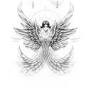 angel with mechanical wings made of blades falling from the sky tattoo design idea