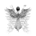 angel with mechanical wings made of blades falling from the sky tattoo design idea