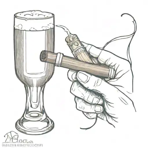 bar of chocolate holding a cigar and bottle of beer tattoo design idea