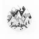 A dotwork tattoo of a mountain landscape with three little birds soaring above, incorporating Roman numeral 3 as part of the scenery, with subtle polka dots throughout tattoo design idea