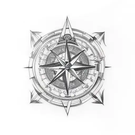 Design a tattoo with a compass and eagle globe and anchor symbol surrounded by architectural elements tattoo design idea