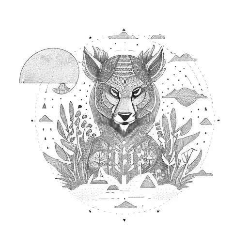 Illustrative design of a backpacker trekking through a lush wilderness tattoo design idea