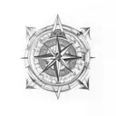 Design a tattoo with a compass and eagle globe and anchor symbol surrounded by architectural elements tattoo design idea