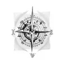 Design a tattoo with a compass and eagle globe and anchor symbol surrounded by architectural elements tattoo design idea
