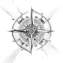 Design a tattoo with a compass and eagle globe and anchor symbol surrounded by architectural elements tattoo design idea
