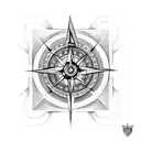 Design a tattoo with a compass and eagle globe and anchor symbol surrounded by architectural elements tattoo design idea