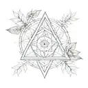 Illuminati inspired geometric pattern with nature motifs tattoo design idea
