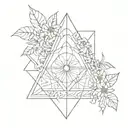 Illuminati inspired geometric pattern with nature motifs tattoo design idea