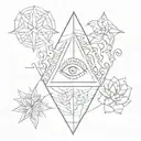 Illuminati inspired geometric pattern with nature motifs tattoo design idea