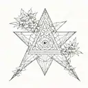 Illuminati inspired geometric pattern with nature motifs tattoo design idea