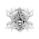 curved branching lines from pubic bone to hip to back tattoo design idea