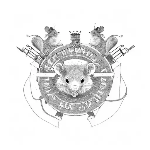 Rat king in military uniform leading an army of rats tattoo design idea