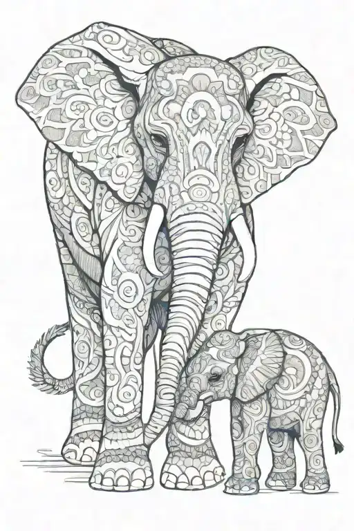 mandala elephant mom baby elephant tattoo design idea