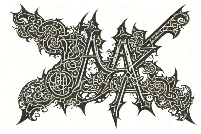 large letters that say "saisei", with black metal, gothic style tattoo design idea