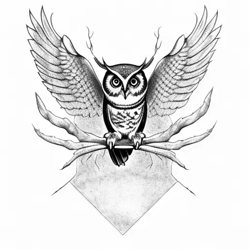 owl with open wings with an object in its claws tattoo design idea