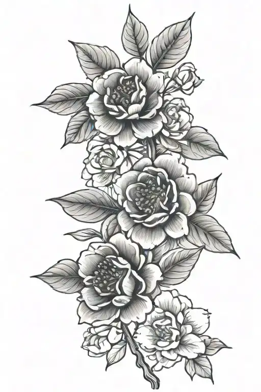 camellia blossoms and cherry blossom branch tattoo design idea