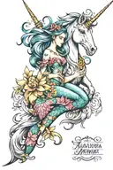 unicorn and mermaid tattoo design idea
