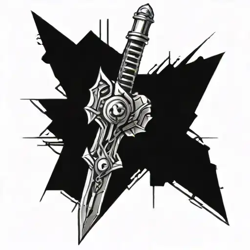 A cybernetic arm holding a futuristic sword tattoo design idea