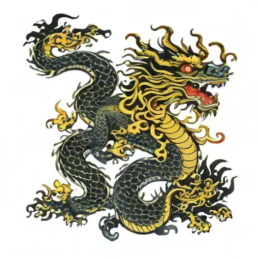 Chinese Dragon With Foo Dogs tattoo design idea