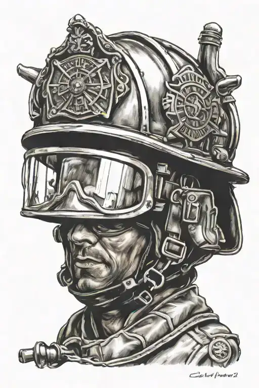 firefighter helmet hanging tattoo design idea