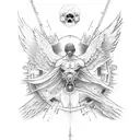 falling icarus lower arm tattoo with momento mori tattoo design idea