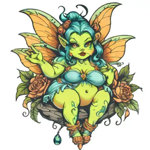 chubby fairy goblin girl tattoo design idea