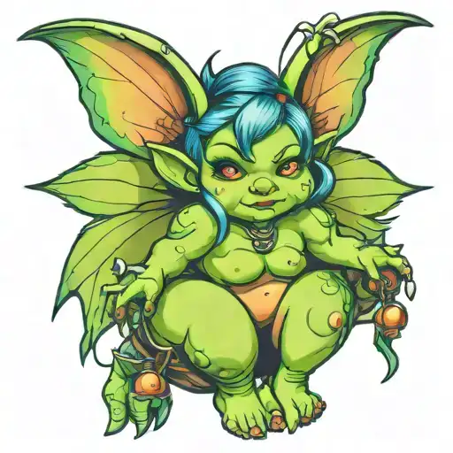 chubby fairy goblin girl tattoo design idea