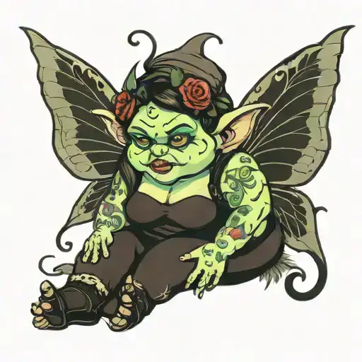 chubby fairy goblin girl tattoo design idea