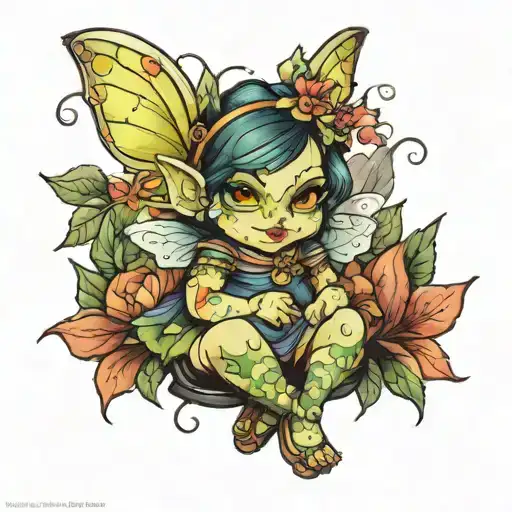 chubby fairy goblin girl tattoo design idea