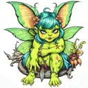 chubby fairy goblin girl tattoo design idea