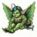 chubby fairy goblin girl tattoo design idea