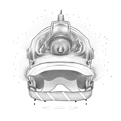 A firefighter's helmet engulfed in flames with the words 'Galatians 2:20' incorporated in dotwork style tattoo design idea