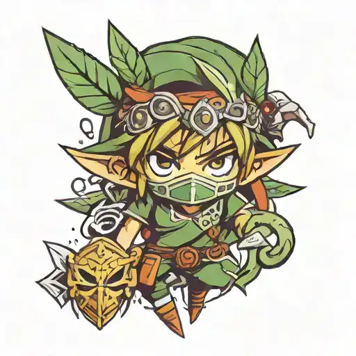 zelda major mask deku boy standing tattoo design idea